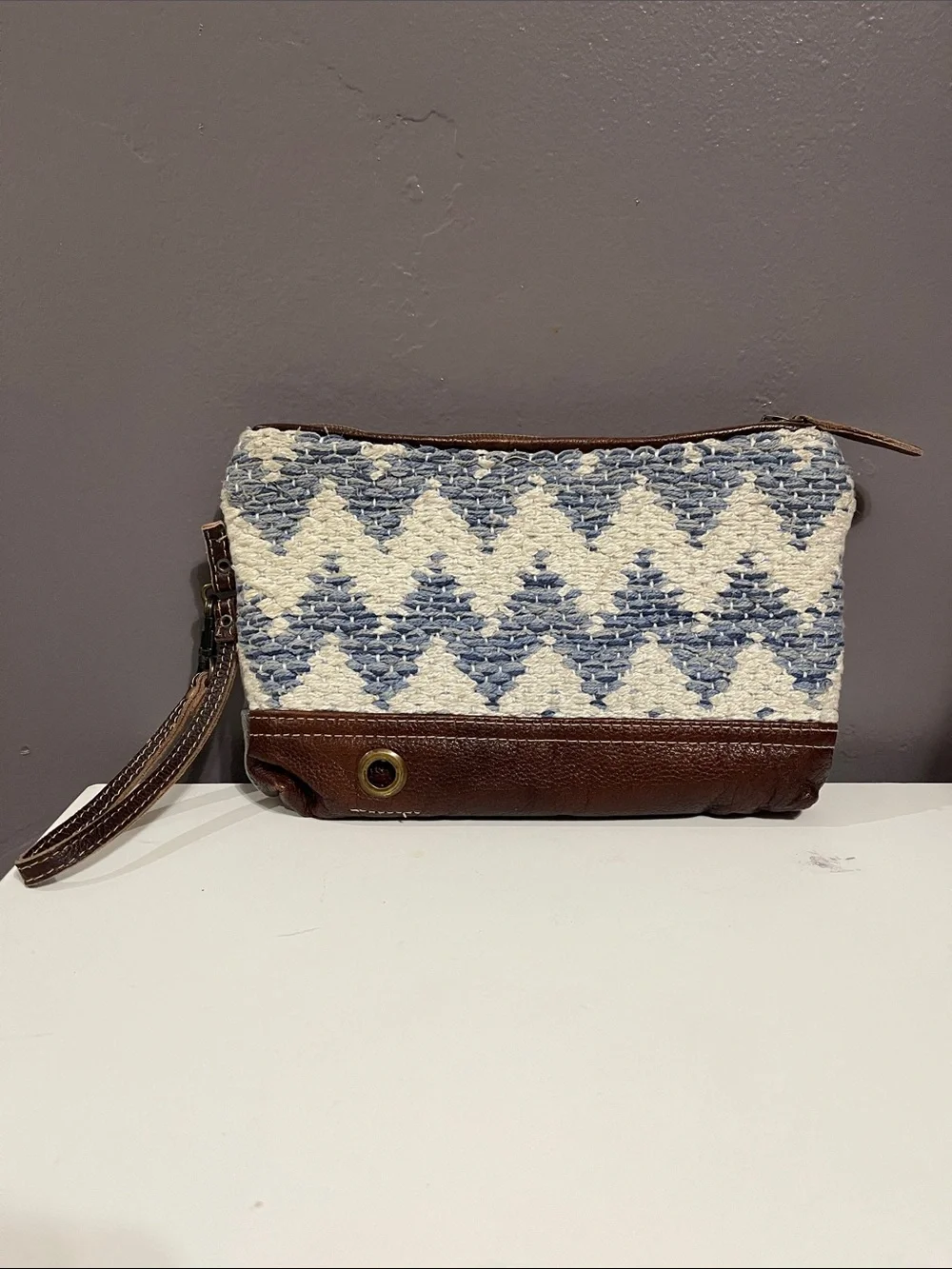 Myra Bag Woven Chevron Wristlet Clutch